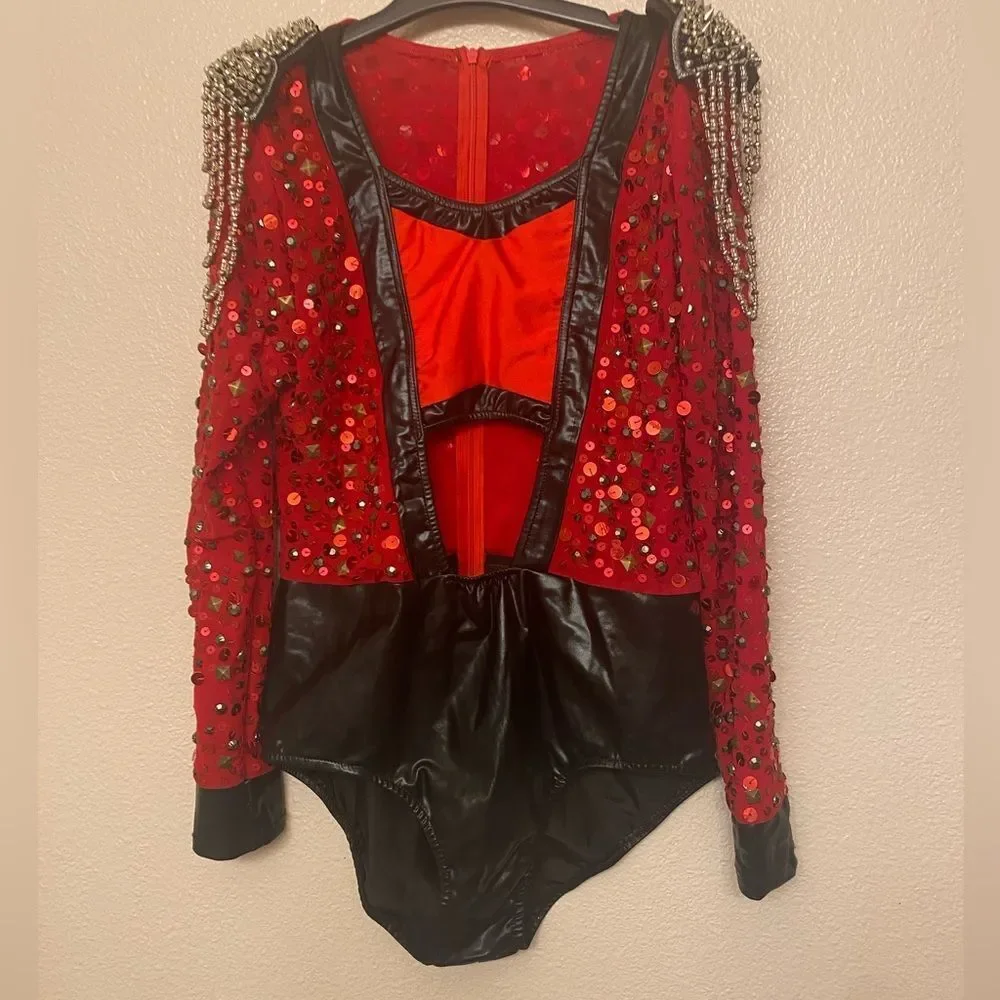 Glamour mature faux leather red goth grunge studed Dance Custom solo costume LA